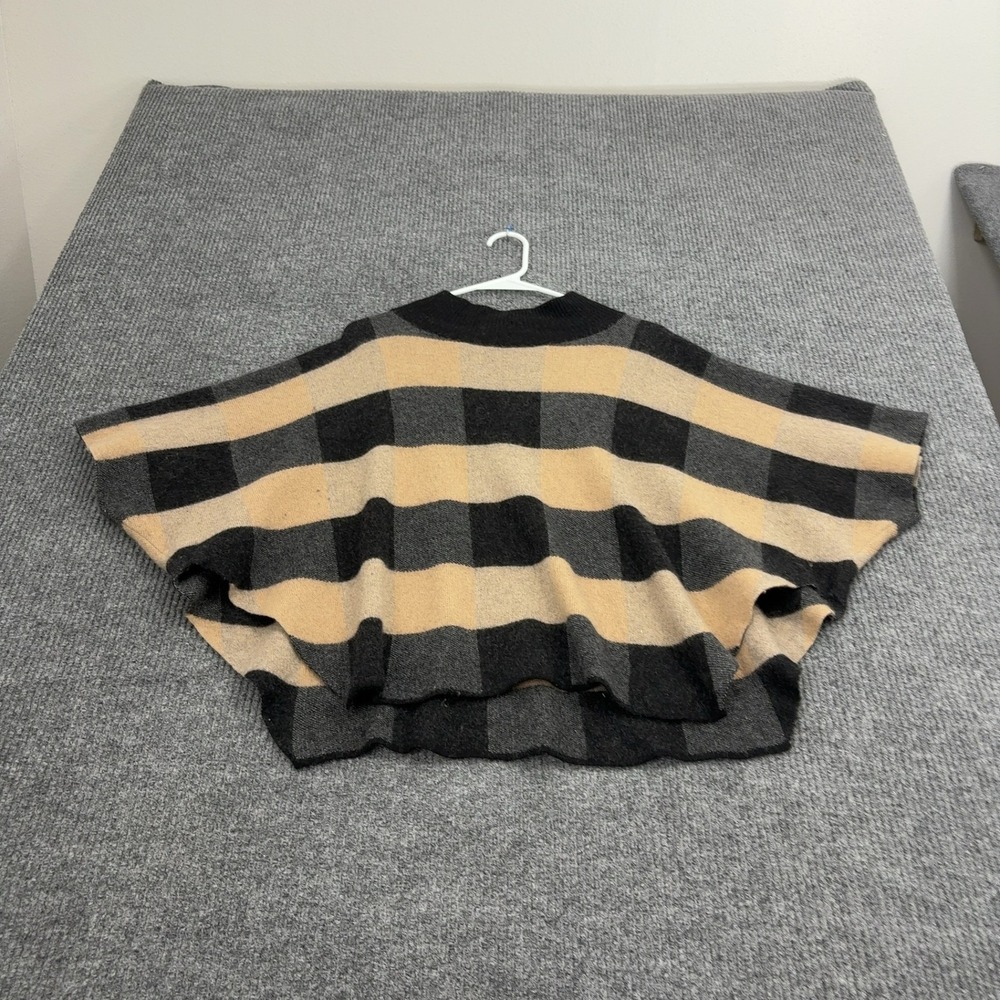 Note di Anita Poncho Womens OS Tan Black Merino Wool Cashmere Plaid Mock Neck